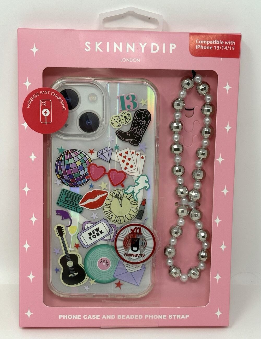 Skinnydip Disco Ball Guitar Cowgirl iPhone 13 / 14 / 15 New York Beaded Strap